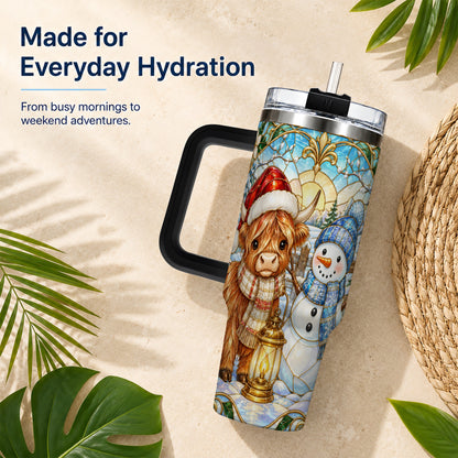 #pl[40oz|Black] Highland Cow 40oz Tumbler with Handle, Winter Stainless Steel Travel Cup
