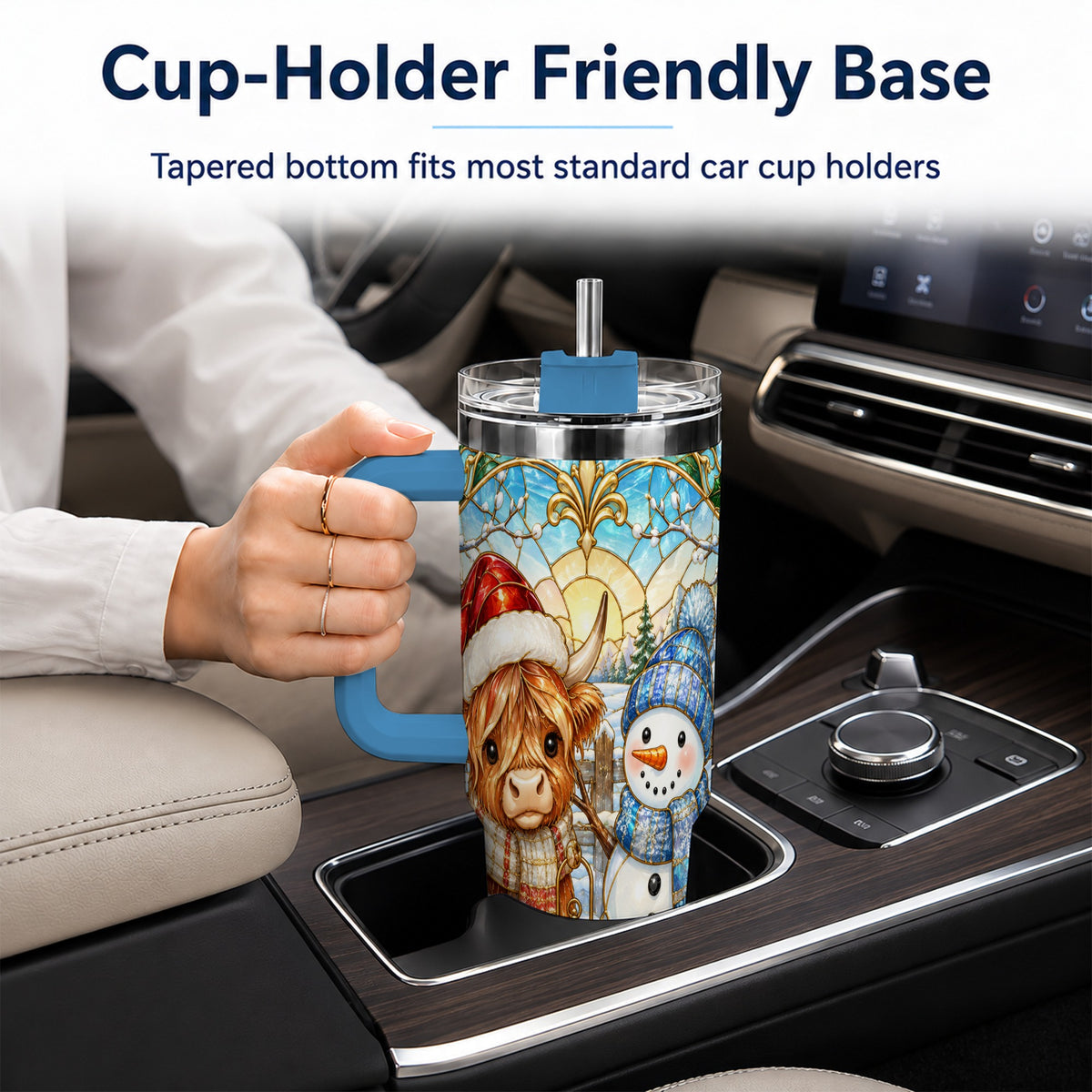 #pl[40oz|Blue] Highland Cow 40oz Tumbler with Handle, Winter Stainless Steel Travel Cup