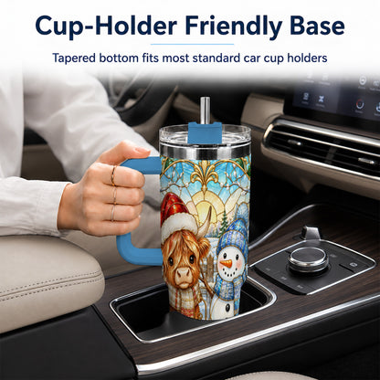 #pl[40oz|Blue] Highland Cow 40oz Tumbler with Handle, Winter Stainless Steel Travel Cup