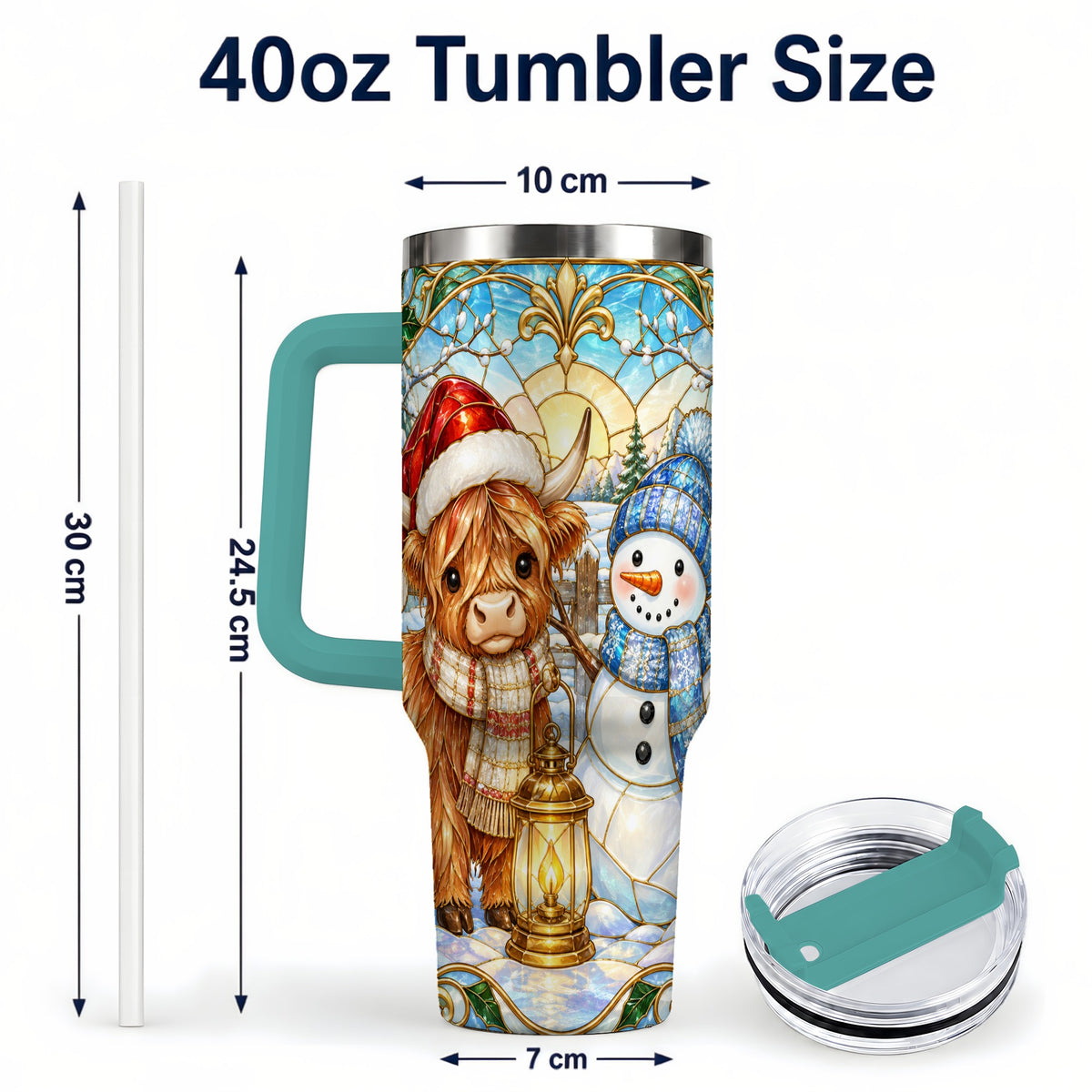#pl[40oz|Green] Highland Cow 40oz Tumbler with Handle, Winter Stainless Steel Travel Cup