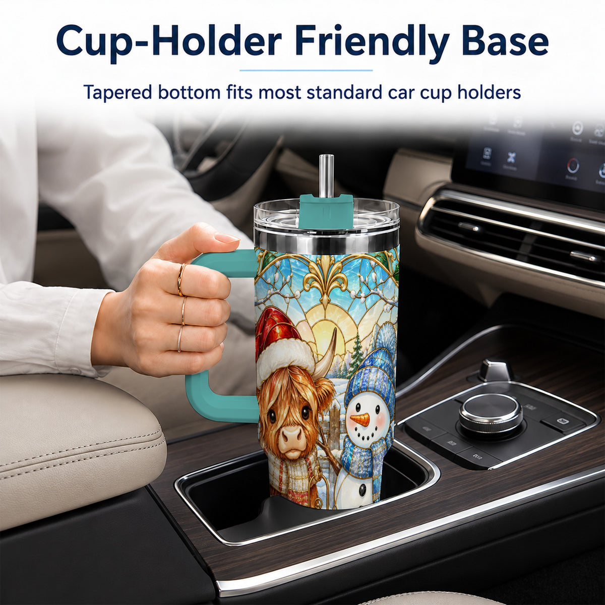 #pl[40oz|Green] Highland Cow 40oz Tumbler with Handle, Winter Stainless Steel Travel Cup