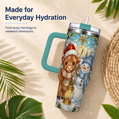 #pl[40oz|Green] Highland Cow 40oz Tumbler with Handle, Winter Stainless Steel Travel Cup