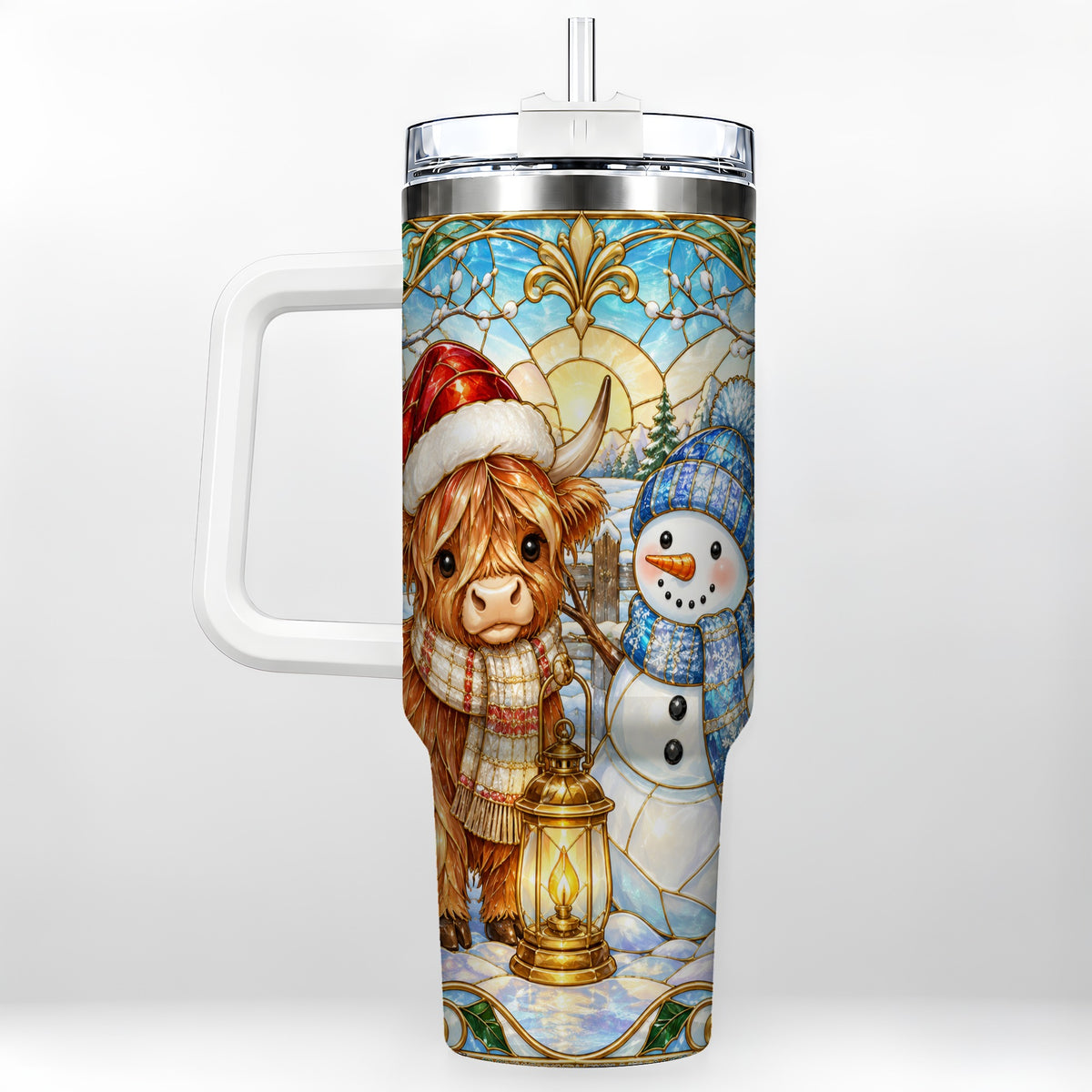Highland Cow 40oz Tumbler with Handle, Winter Stainless Steel Travel Cup