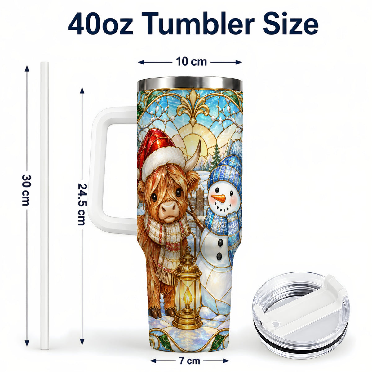 #pl[40oz|White] Highland Cow 40oz Tumbler with Handle, Winter Stainless Steel Travel Cup