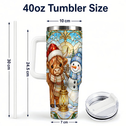 #pl[40oz|White] Highland Cow 40oz Tumbler with Handle, Winter Stainless Steel Travel Cup