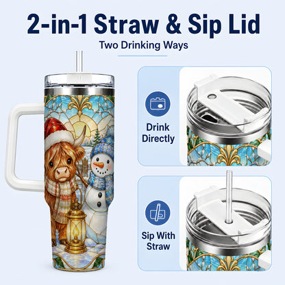 #pl[40oz|White] Highland Cow 40oz Tumbler with Handle, Winter Stainless Steel Travel Cup