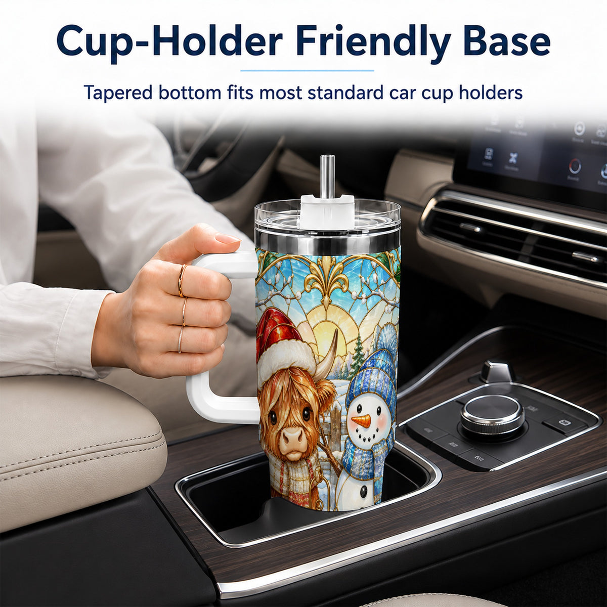 #pl[40oz|White] Highland Cow 40oz Tumbler with Handle, Winter Stainless Steel Travel Cup