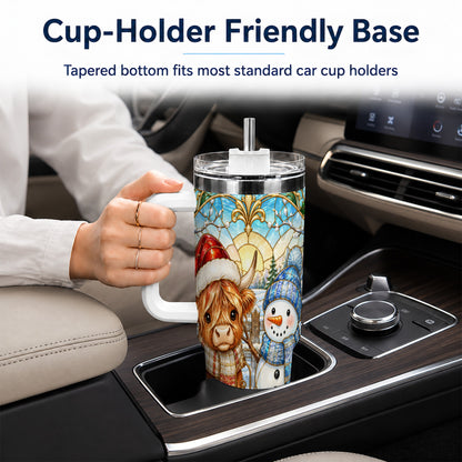 #pl[40oz|White] Highland Cow 40oz Tumbler with Handle, Winter Stainless Steel Travel Cup
