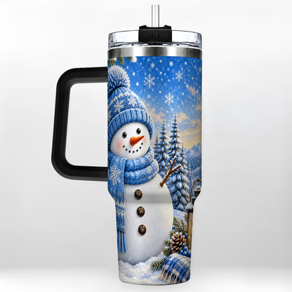 #pl[40oz|Black] Blue Snowman 40oz Tumbler with Handle, Winter Stainless Steel Travel Cup