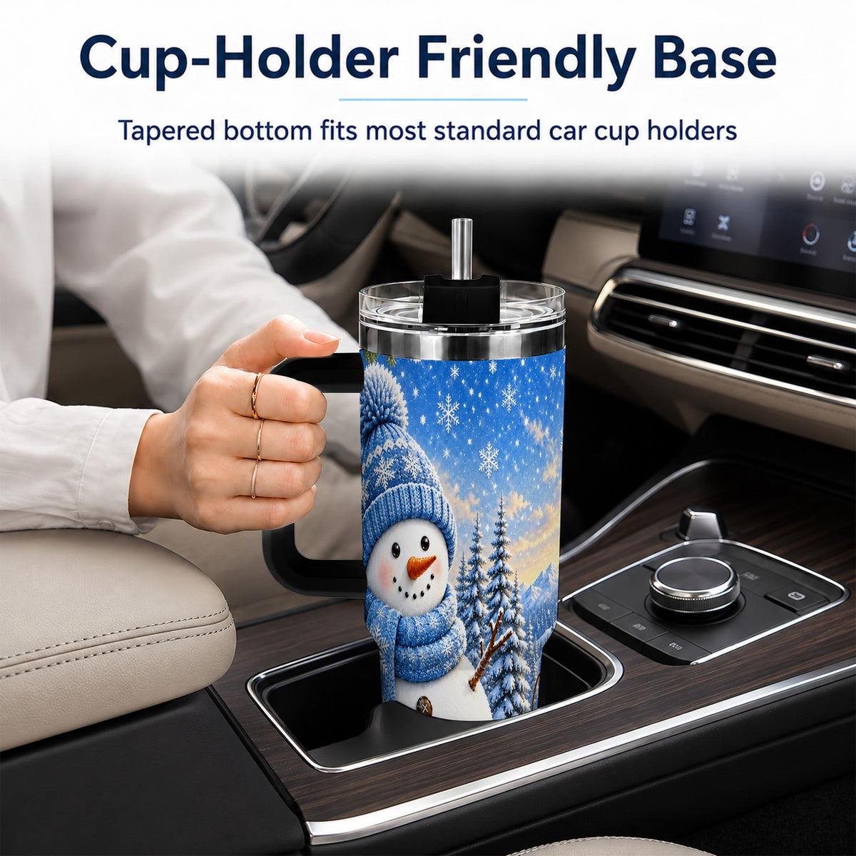 #pl[40oz|Black] Blue Snowman 40oz Tumbler with Handle, Winter Stainless Steel Travel Cup
