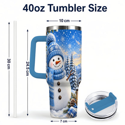 #pl[40oz|Blue] Blue Snowman 40oz Tumbler with Handle, Winter Stainless Steel Travel Cup