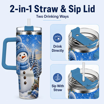 #pl[40oz|Blue] Blue Snowman 40oz Tumbler with Handle, Winter Stainless Steel Travel Cup