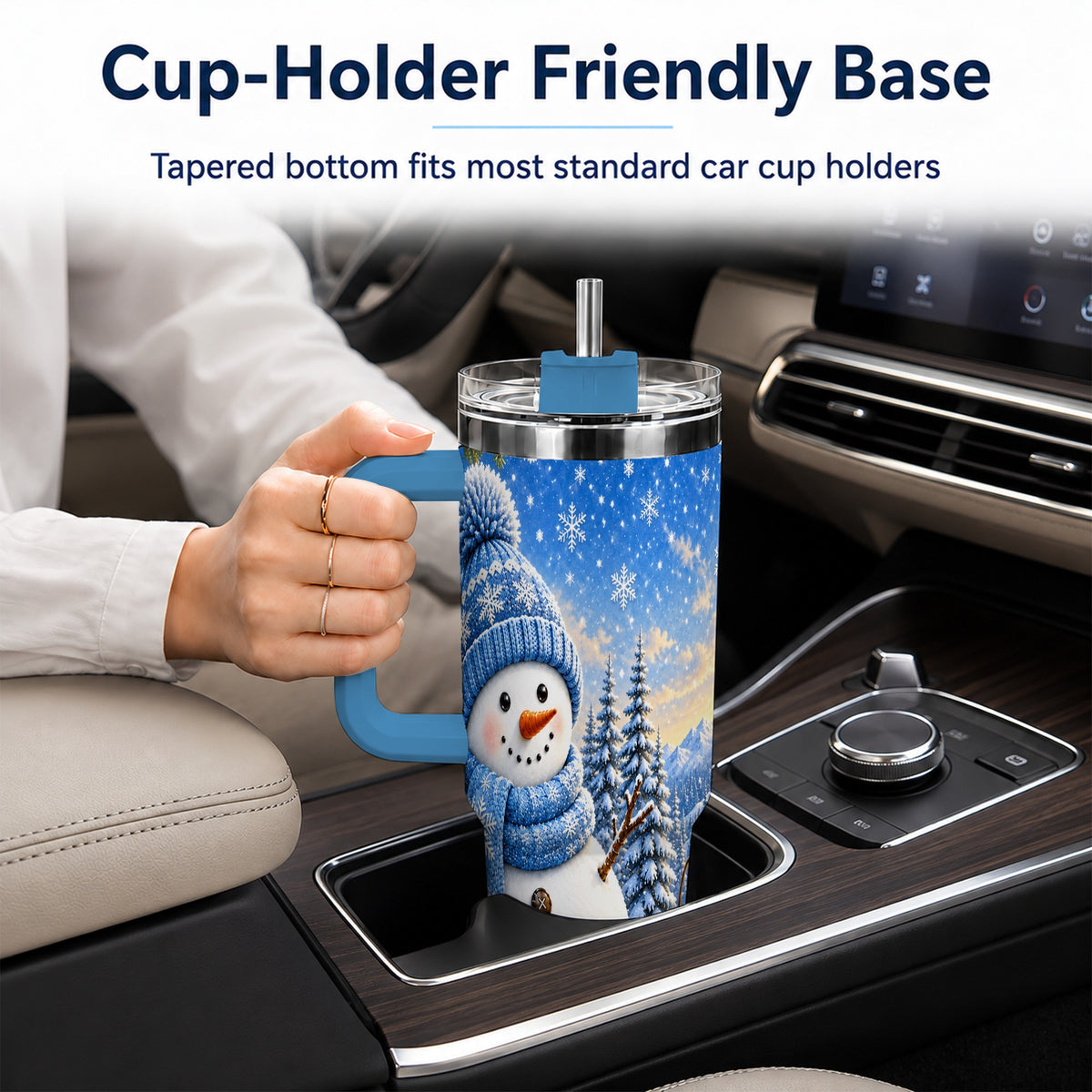 #pl[40oz|Blue] Blue Snowman 40oz Tumbler with Handle, Winter Stainless Steel Travel Cup