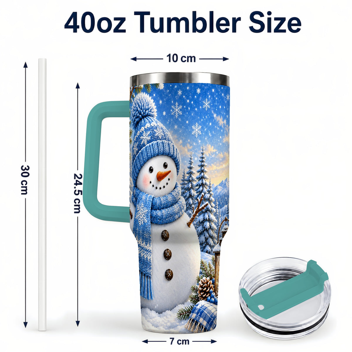 #pl[40oz|Green] Blue Snowman 40oz Tumbler with Handle, Winter Stainless Steel Travel Cup