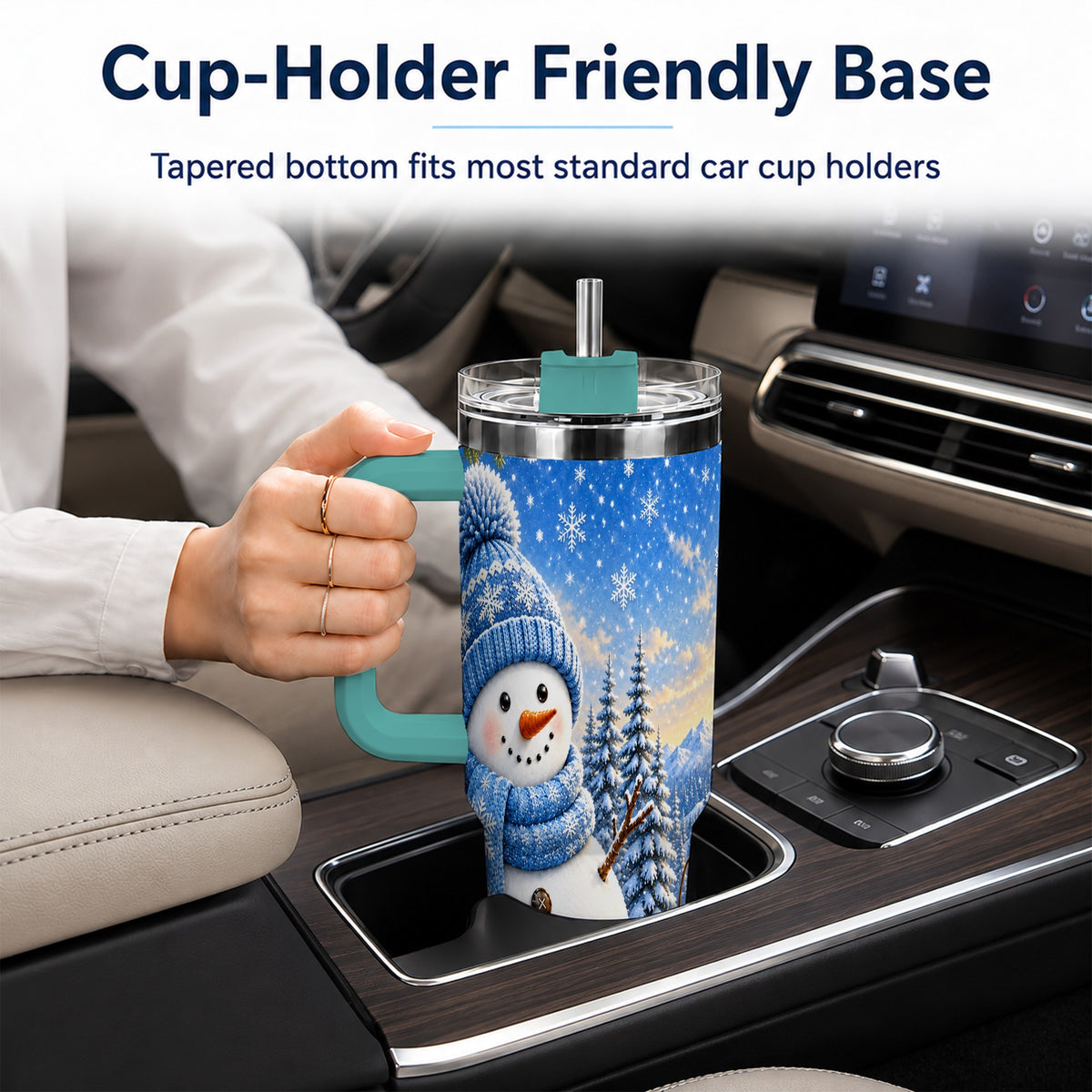 #pl[40oz|Green] Blue Snowman 40oz Tumbler with Handle, Winter Stainless Steel Travel Cup