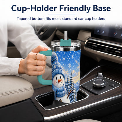 #pl[40oz|Green] Blue Snowman 40oz Tumbler with Handle, Winter Stainless Steel Travel Cup