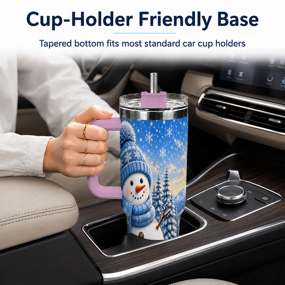 #pl[40oz|Pink] Blue Snowman 40oz Tumbler with Handle, Winter Stainless Steel Travel Cup