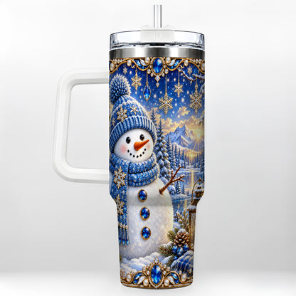 Jeweled Snowman 40oz Tumbler with Handle, Winter Stainless Steel Travel Cup