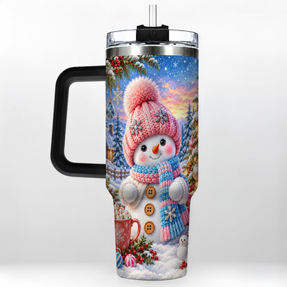 #pl[40oz|Black] Cute Snowman 40oz Tumbler with Handle, Holiday Stainless Steel Travel Cup