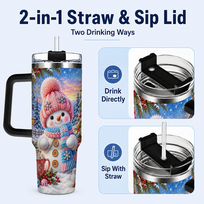 #pl[40oz|Black] Cute Snowman 40oz Tumbler with Handle, Holiday Stainless Steel Travel Cup