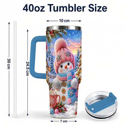 #pl[40oz|Blue] Cute Snowman 40oz Tumbler with Handle, Holiday Stainless Steel Travel Cup
