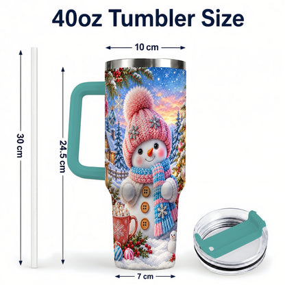 #pl[40oz|Green] Cute Snowman 40oz Tumbler with Handle, Holiday Stainless Steel Travel Cup