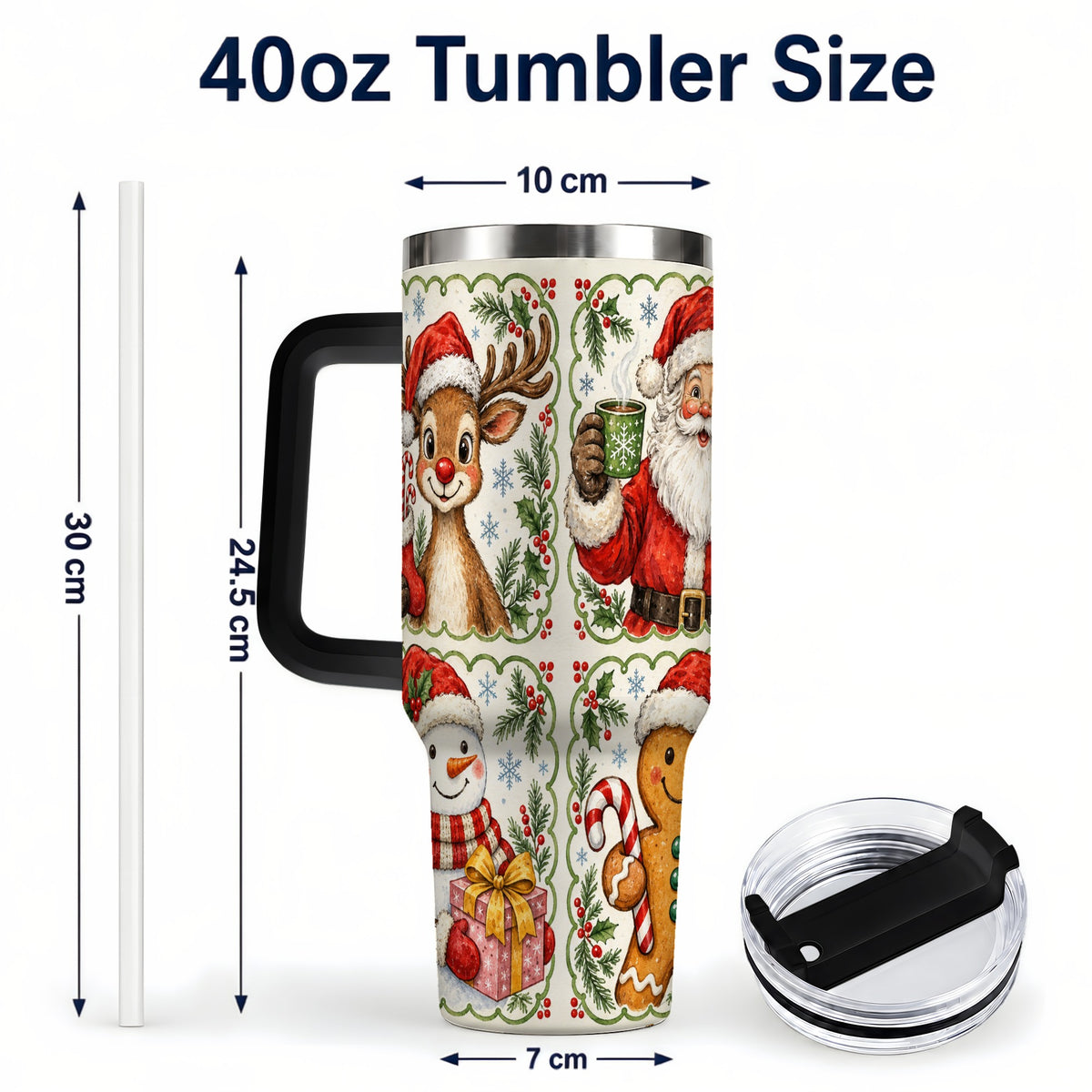 #pl[40oz|Black] Holiday Friends 40oz Tumbler with Handle, Christmas Travel Cup
