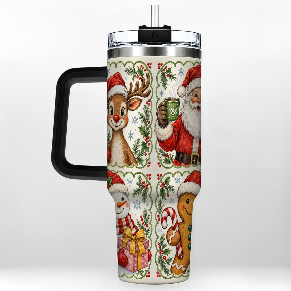#pl[40oz|Black] Holiday Friends 40oz Tumbler with Handle, Christmas Travel Cup