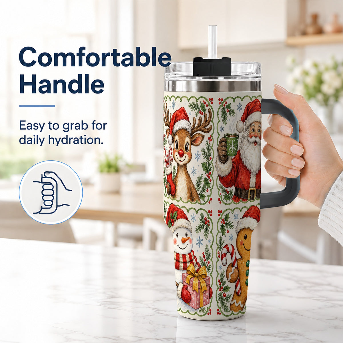 #pl[40oz|Black] Holiday Friends 40oz Tumbler with Handle, Christmas Travel Cup