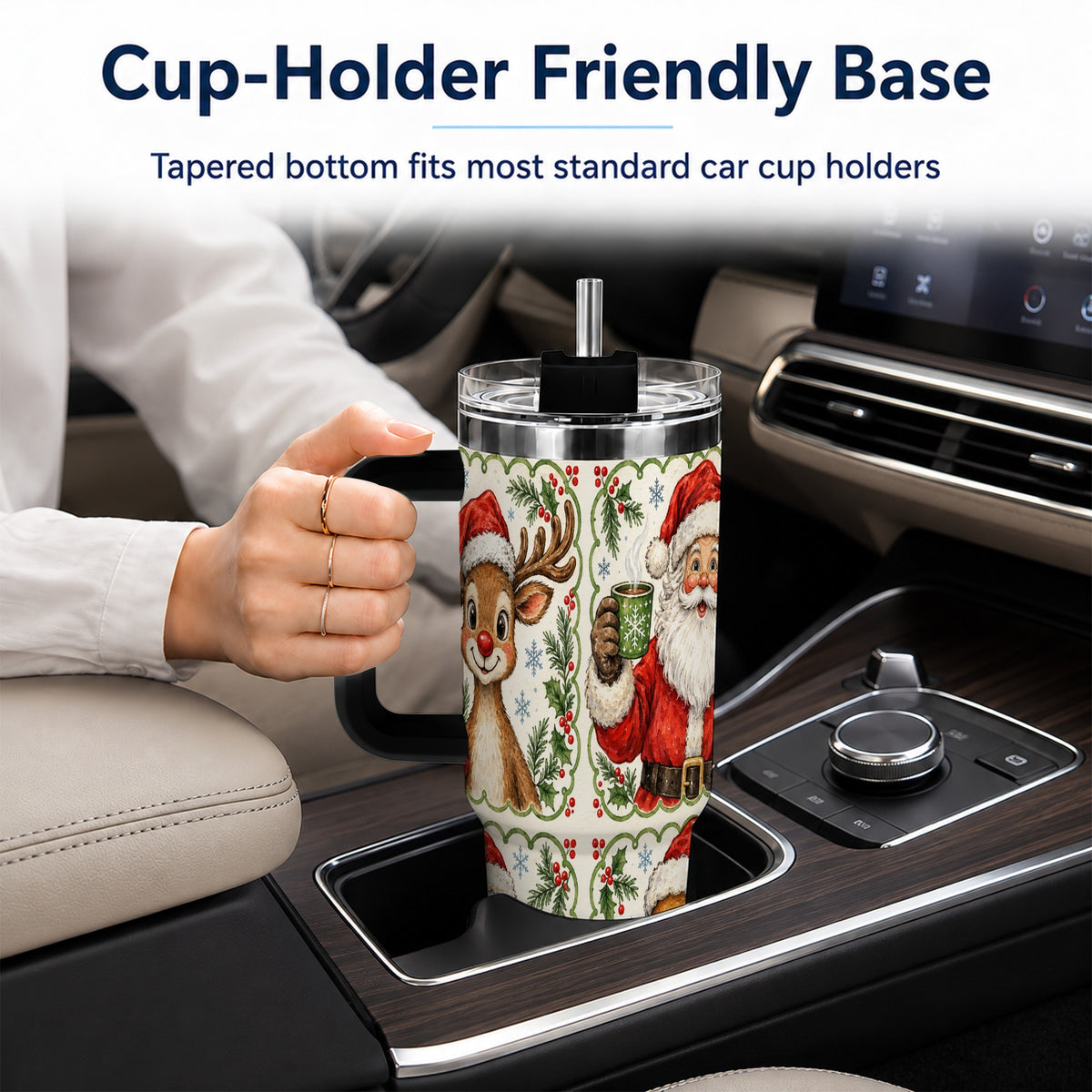 #pl[40oz|Black] Holiday Friends 40oz Tumbler with Handle, Christmas Travel Cup