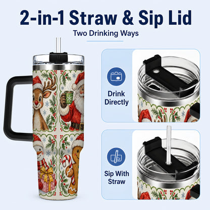 #pl[40oz|Black] Holiday Friends 40oz Tumbler with Handle, Christmas Travel Cup