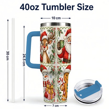 #pl[40oz|Blue] Holiday Friends 40oz Tumbler with Handle, Christmas Travel Cup