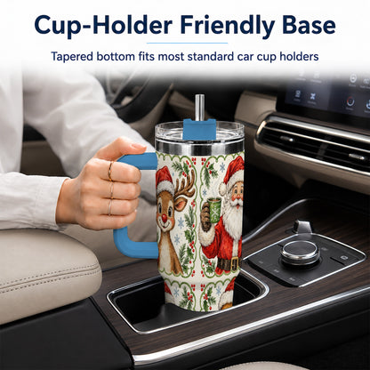 #pl[40oz|Blue] Holiday Friends 40oz Tumbler with Handle, Christmas Travel Cup