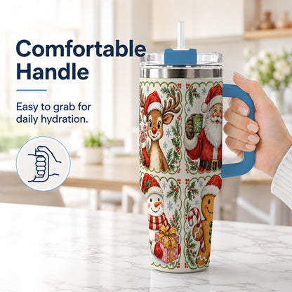 #pl[40oz|Blue] Holiday Friends 40oz Tumbler with Handle, Christmas Travel Cup