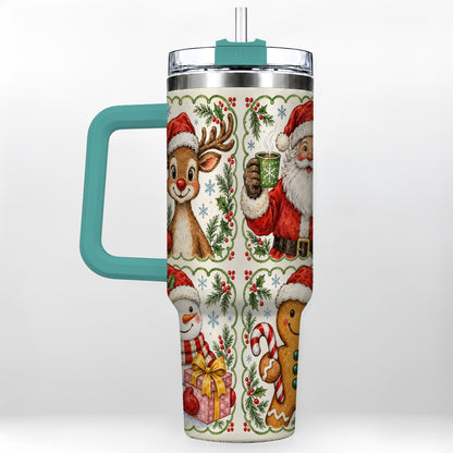 #pl[40oz|Green] Holiday Friends 40oz Tumbler with Handle, Christmas Travel Cup