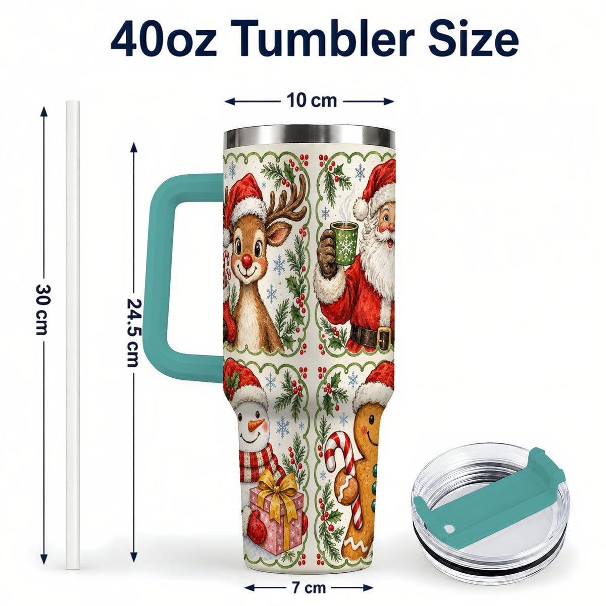 #pl[40oz|Green] Holiday Friends 40oz Tumbler with Handle, Christmas Travel Cup