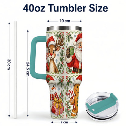 #pl[40oz|Green] Holiday Friends 40oz Tumbler with Handle, Christmas Travel Cup