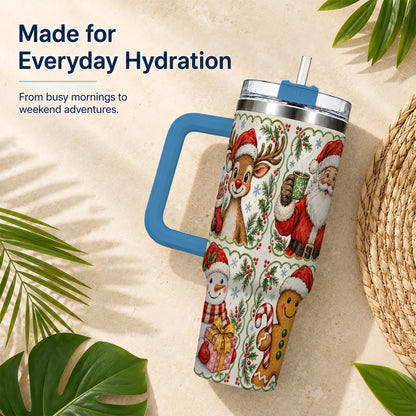 #pl[40oz|Blue] Holiday Friends 40oz Tumbler with Handle, Christmas Travel Cup