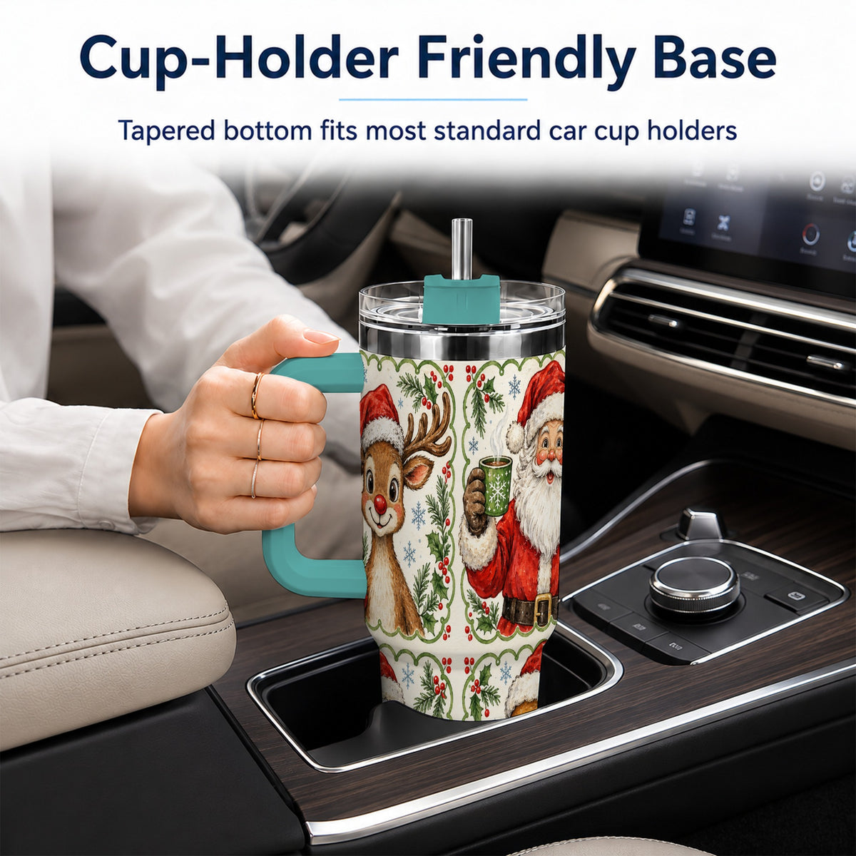 #pl[40oz|Green] Holiday Friends 40oz Tumbler with Handle, Christmas Travel Cup