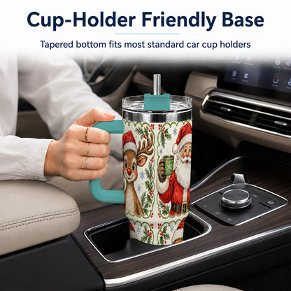 #pl[40oz|Green] Holiday Friends 40oz Tumbler with Handle, Christmas Travel Cup