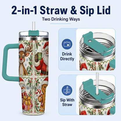 #pl[40oz|Green] Holiday Friends 40oz Tumbler with Handle, Christmas Travel Cup