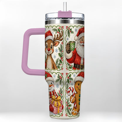 #pl[40oz|Pink] Holiday Friends 40oz Tumbler with Handle, Christmas Travel Cup