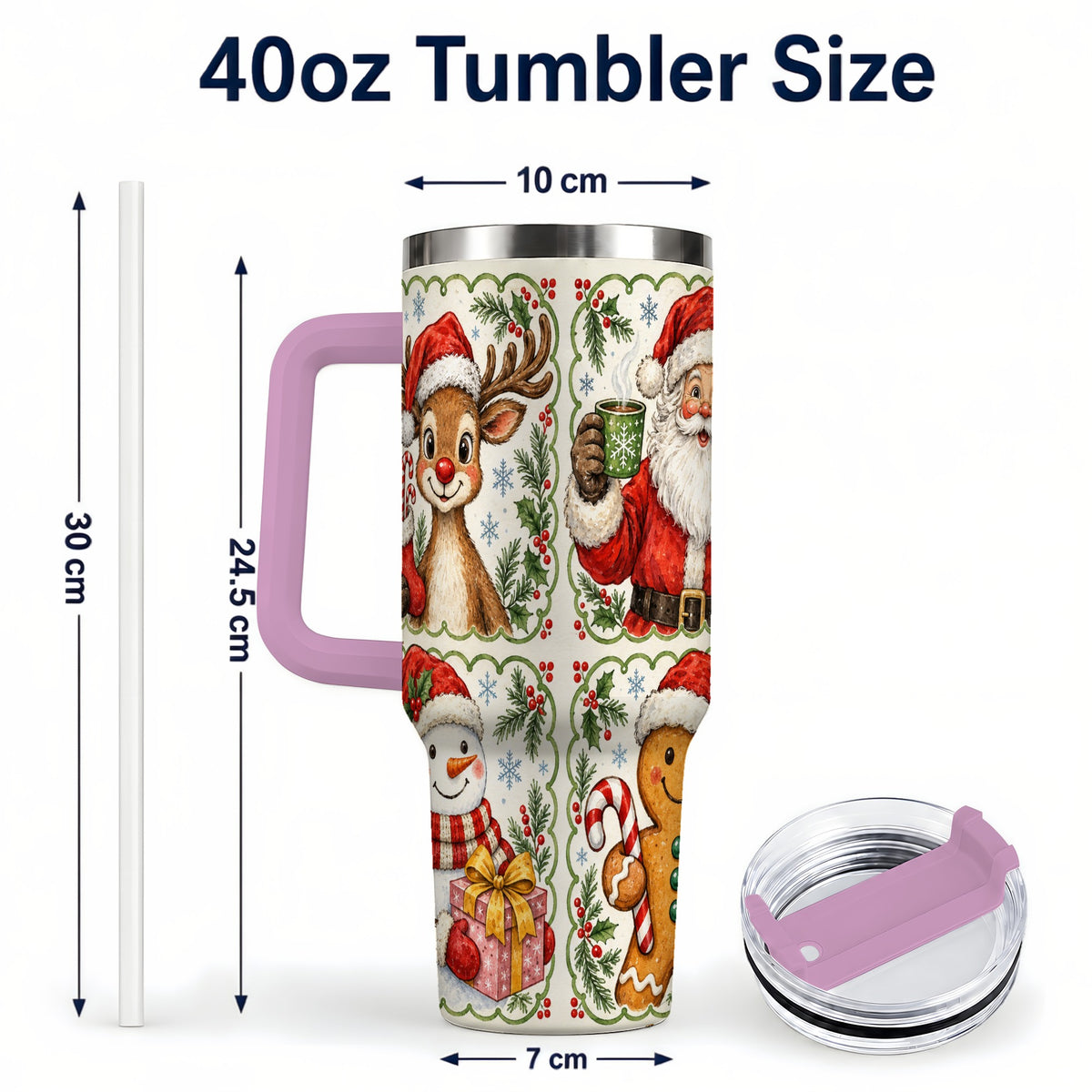 #pl[40oz|Pink] Holiday Friends 40oz Tumbler with Handle, Christmas Travel Cup
