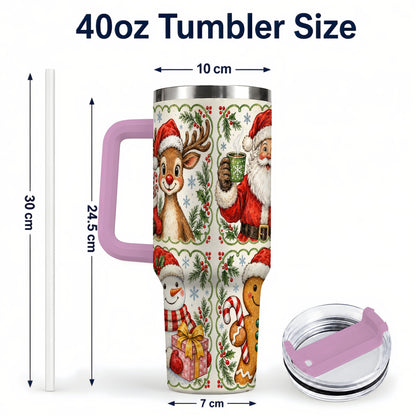 #pl[40oz|Pink] Holiday Friends 40oz Tumbler with Handle, Christmas Travel Cup