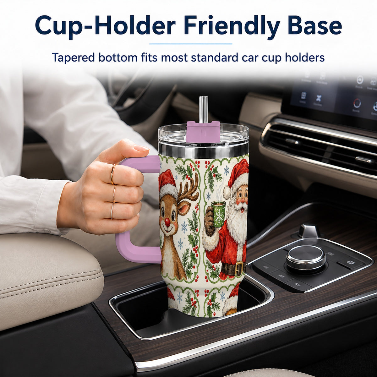 #pl[40oz|Pink] Holiday Friends 40oz Tumbler with Handle, Christmas Travel Cup
