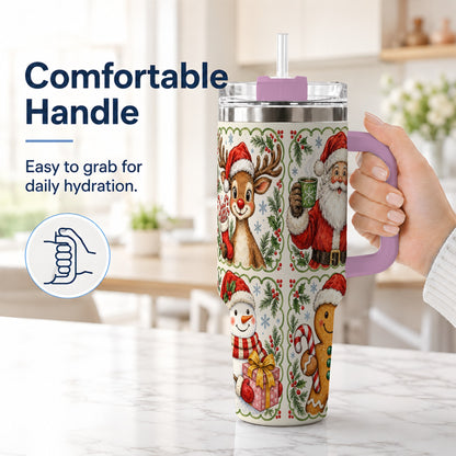 #pl[40oz|Pink] Holiday Friends 40oz Tumbler with Handle, Christmas Travel Cup
