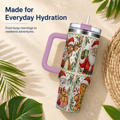 #pl[40oz|Pink] Holiday Friends 40oz Tumbler with Handle, Christmas Travel Cup