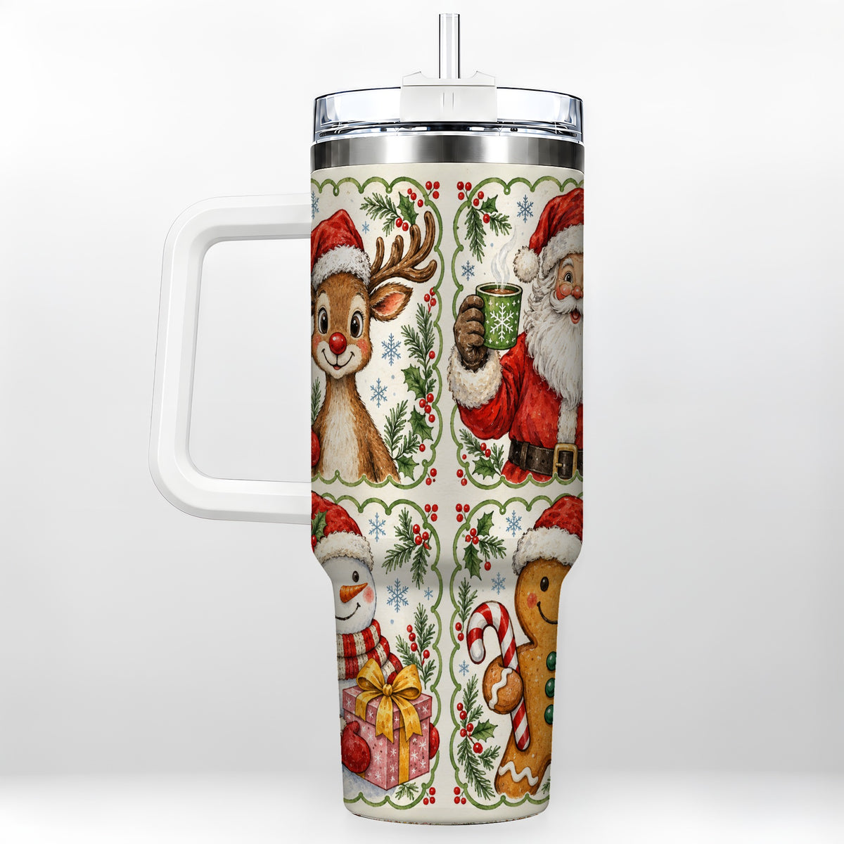 Holiday Friends 40oz Tumbler with Handle, Christmas Travel Cup