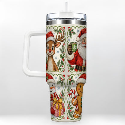 Holiday Friends 40oz Tumbler with Handle, Christmas Travel Cup