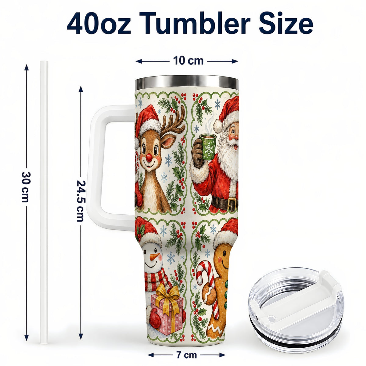 #pl[40oz|White] Holiday Friends 40oz Tumbler with Handle, Christmas Travel Cup